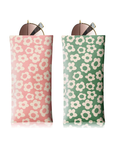 Estuche de Gafas de Sol Suave PU 2 Pcs Rosa y Verde