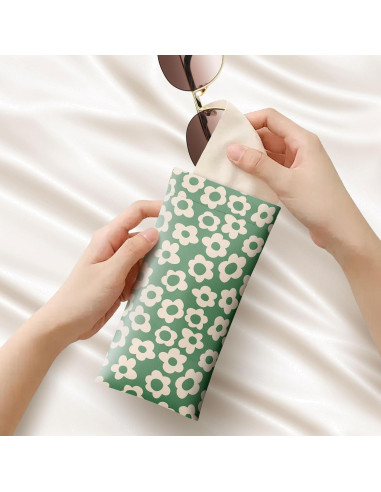 Estuche de Gafas de Sol Suave PU 2 Pcs Rosa y Verde