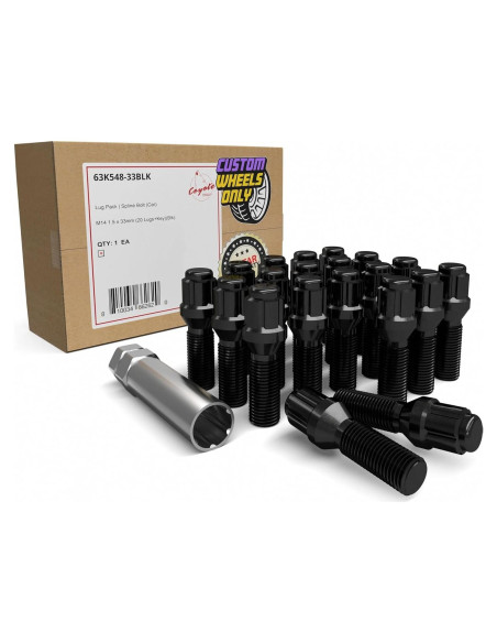 Tornillos de Rueda M14x1.5 Acorn Spline 20 Pcs Negro