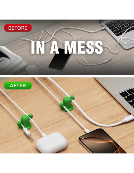 Organizador de Cables en Forma de Cactus Litumfen 2-Pack Verde