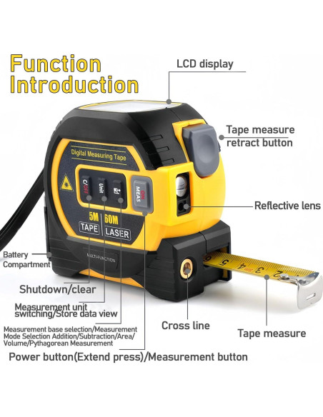 Cinta Métrica Digital 3-en-1 Jinca 40m con Pantalla LCD