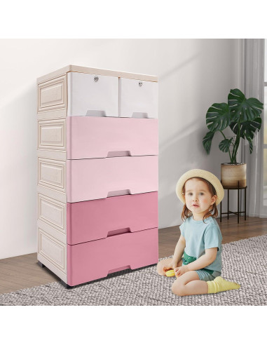 Cajonera de Almacenamiento BenHookyle 6 Cajones Rosa Gradiente