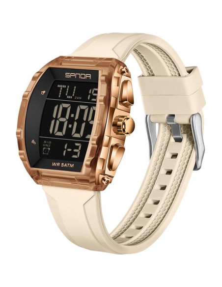 Reloj Digital PASOY Tonneau Doble Hora 5ATM Impermeable