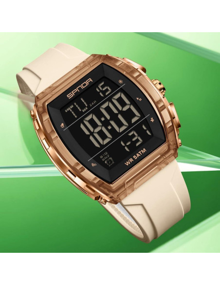 Reloj Digital PASOY Tonneau Doble Hora 5ATM Impermeable