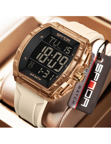 Reloj Digital PASOY Tonneau Doble Hora 5ATM Impermeable