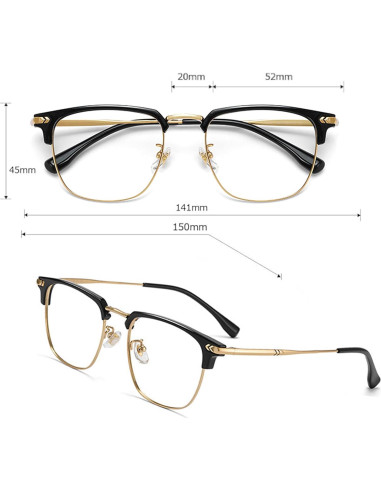 Gafas bloqueadoras de luz azul TR90 y metal Negro Oro