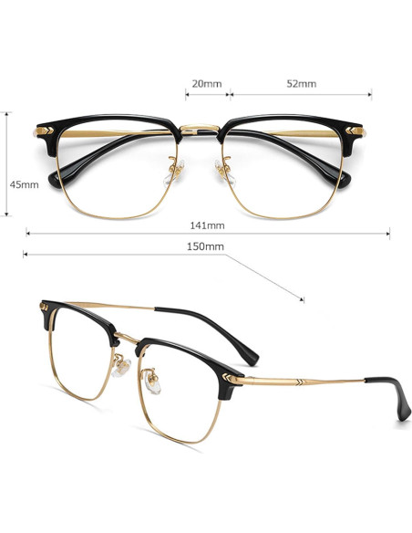 Gafas bloqueadoras de luz azul TR90 y metal Negro Oro