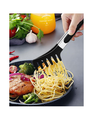Cuchara y Pinzas para Pasta DaiRen Kitchen Silicona Negra