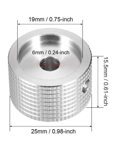 Perillas de Control de Volumen uxcell 25mm Aluminio Plateado 2pcs