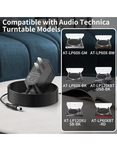 Cargador 12V Audio Technica AT-LP60X AT-LP120XUSB - 1.8m