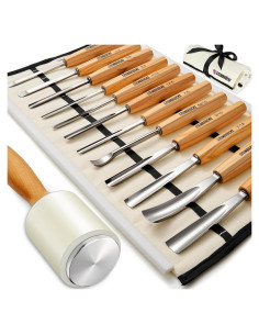 Kit de Tallado en Madera Motovecor 12 Cinceles y Mazo