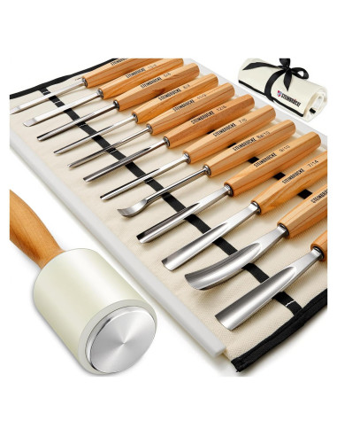 Kit de Tallado en Madera Motovecor 12 Cinceles y Mazo