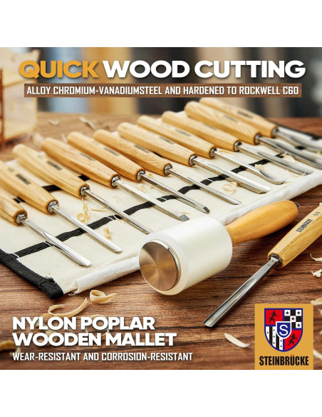 Kit de Tallado en Madera Motovecor 12 Cinceles y Mazo