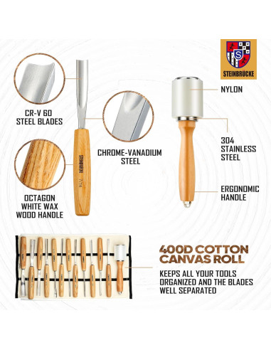 Kit de Tallado en Madera Motovecor 12 Cinceles y Mazo