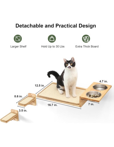 Estantes de Pared para Gatos FUKUMARU 3 en 1 con Comedero