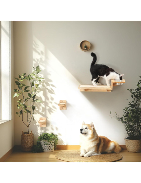 Estantes de Pared para Gatos FUKUMARU 3 en 1 con Comedero