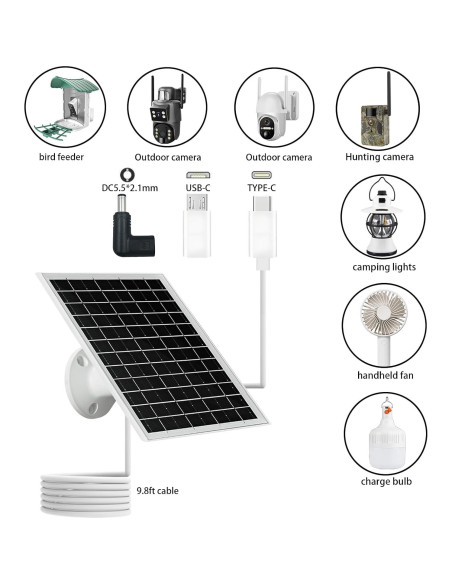 Panel Solar NEWCONNY 6W 5V Portátil USB-C Micro USB Blanco