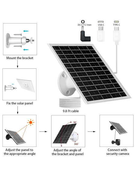 Panel Solar NEWCONNY 6W 5V Portátil USB-C Micro USB Blanco