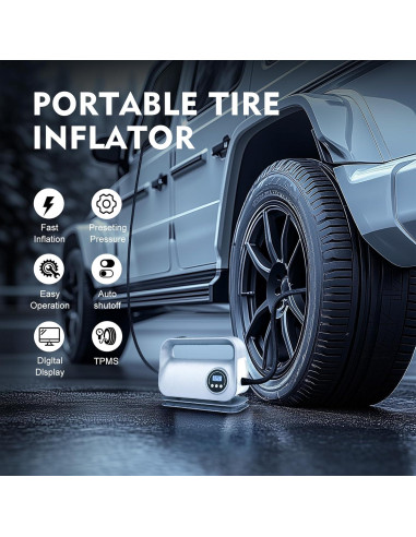 Compresor de Aire Portátil YIJU 12V con Manómetro Digital