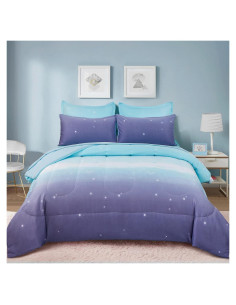 Juego de Edredón Completo Dinjoy Ombre Azul Púrpura 7 Piezas