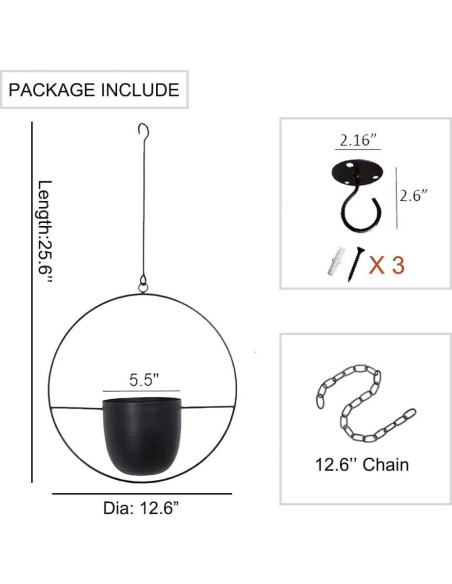 Maceta Colgante Abetree Negra 14cm para Plantas Interior/Exterior
