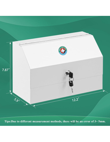 Caja de Medicamentos con Cerradura KYODOLED, Acero Blanco 31x15x20cm
