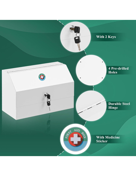 Caja de Medicamentos con Cerradura KYODOLED, Acero Blanco 31x15x20cm