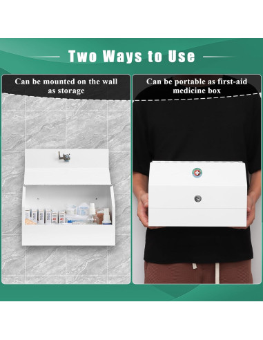 Caja de Medicamentos con Cerradura KYODOLED, Acero Blanco 31x15x20cm
