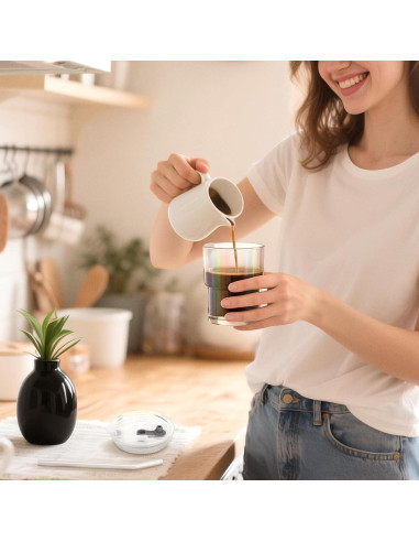 Taza de vidrio 13 oz Cafezi con popote y tapa a prueba de fugas