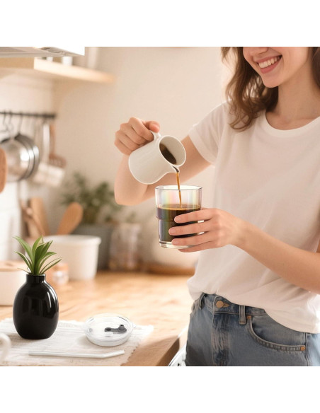 Taza de vidrio 13 oz Cafezi con popote y tapa a prueba de fugas