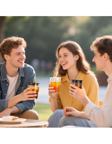 Taza de vidrio 13 oz Cafezi con popote y tapa a prueba de fugas