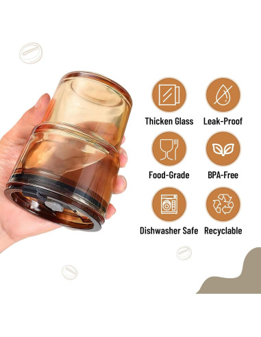 Taza de vidrio 13 oz Cafezi con popote y tapa a prueba de fugas