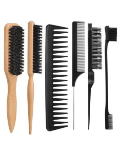 Juego de 6 cepillos de cerdas de jabalí auroray para peinar