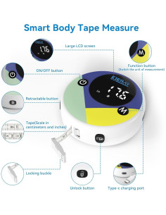 Cinta Métrica Digital EJEJAY 150cm con App y Pantalla LED 2