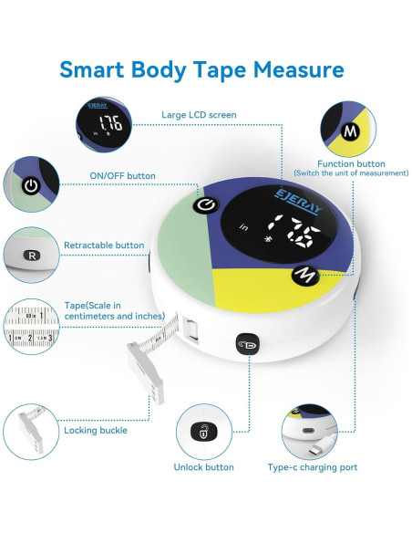 Cinta Métrica Digital EJEJAY 150cm con App y Pantalla LED