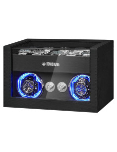 BEWISHOME Reloj Winder Doble para 10 Relojes con Luz LED