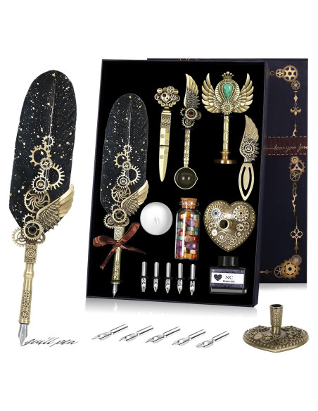 Juego de Pluma de Pavo Real y Tinta NC - Caligrafía y Sello