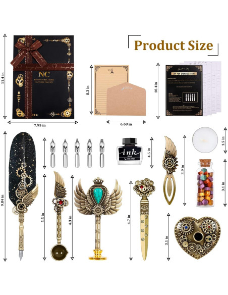 Juego de Pluma de Pavo Real y Tinta NC - Caligrafía y Sello
