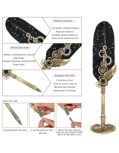 Juego de Pluma de Pavo Real y Tinta NC - Caligrafía y Sello