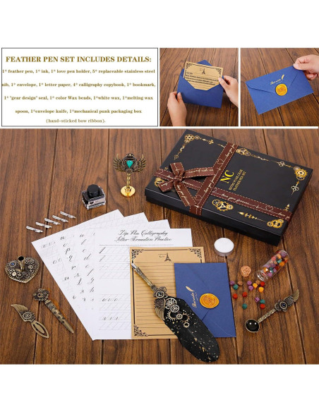 Juego de Pluma de Pavo Real y Tinta NC - Caligrafía y Sello