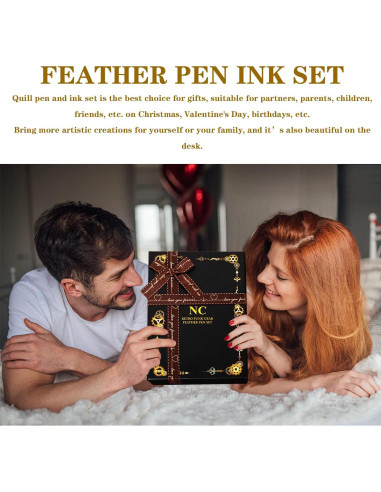 Juego de Pluma de Pavo Real y Tinta NC - Caligrafía y Sello