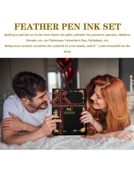 Juego de Pluma de Pavo Real y Tinta NC - Caligrafía y Sello