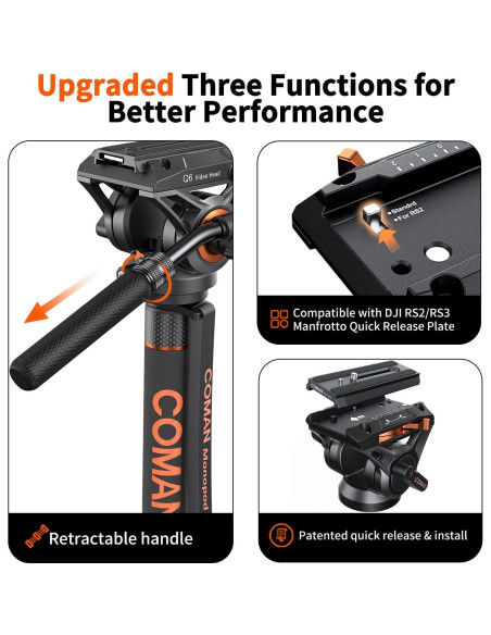 Monopie COMAN Q6 con Pies y Cabezal Fluido 70.6" 9.98 kg