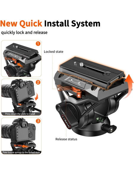 Monopie COMAN Q6 con Pies y Cabezal Fluido 70.6" 9.98 kg