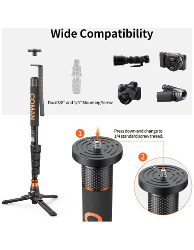 Monopie COMAN Q6 con Pies y Cabezal Fluido 70.6" 9.98 kg
