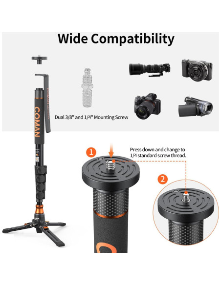 Monopie COMAN Q6 con Pies y Cabezal Fluido 70.6" 9.98 kg
