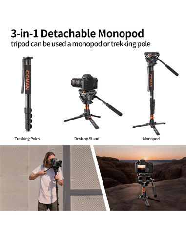 Monopie COMAN Q6 con Pies y Cabezal Fluido 70.6" 9.98 kg