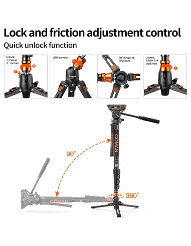 Monopie COMAN Q6 con Pies y Cabezal Fluido 70.6" 9.98 kg