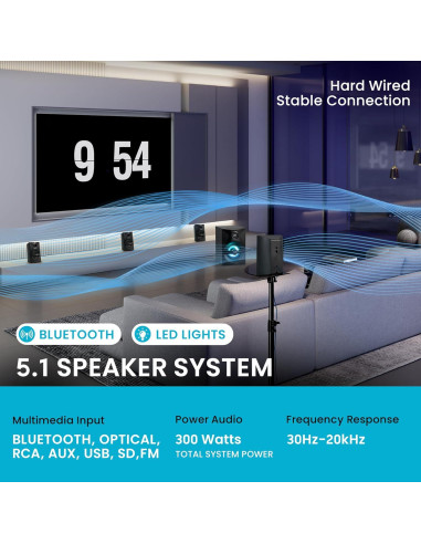 Sistema de Altavoces 5.1 Goldwood Bluetooth con Subwoofer LED