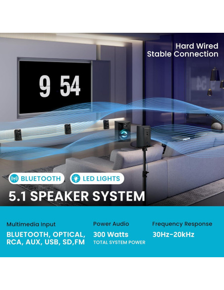 Sistema de Altavoces 5.1 Goldwood Bluetooth con Subwoofer LED